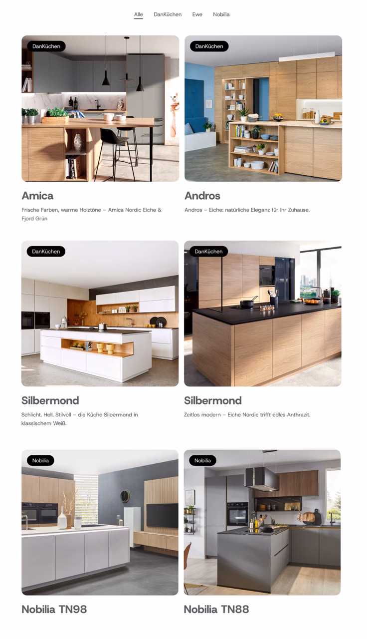 Product Grid mit Küchenfotos
