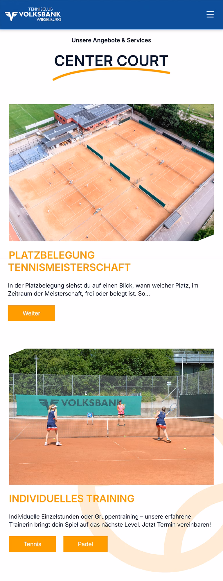 Tennisangebot Wieselburg - Mobile Ansicht